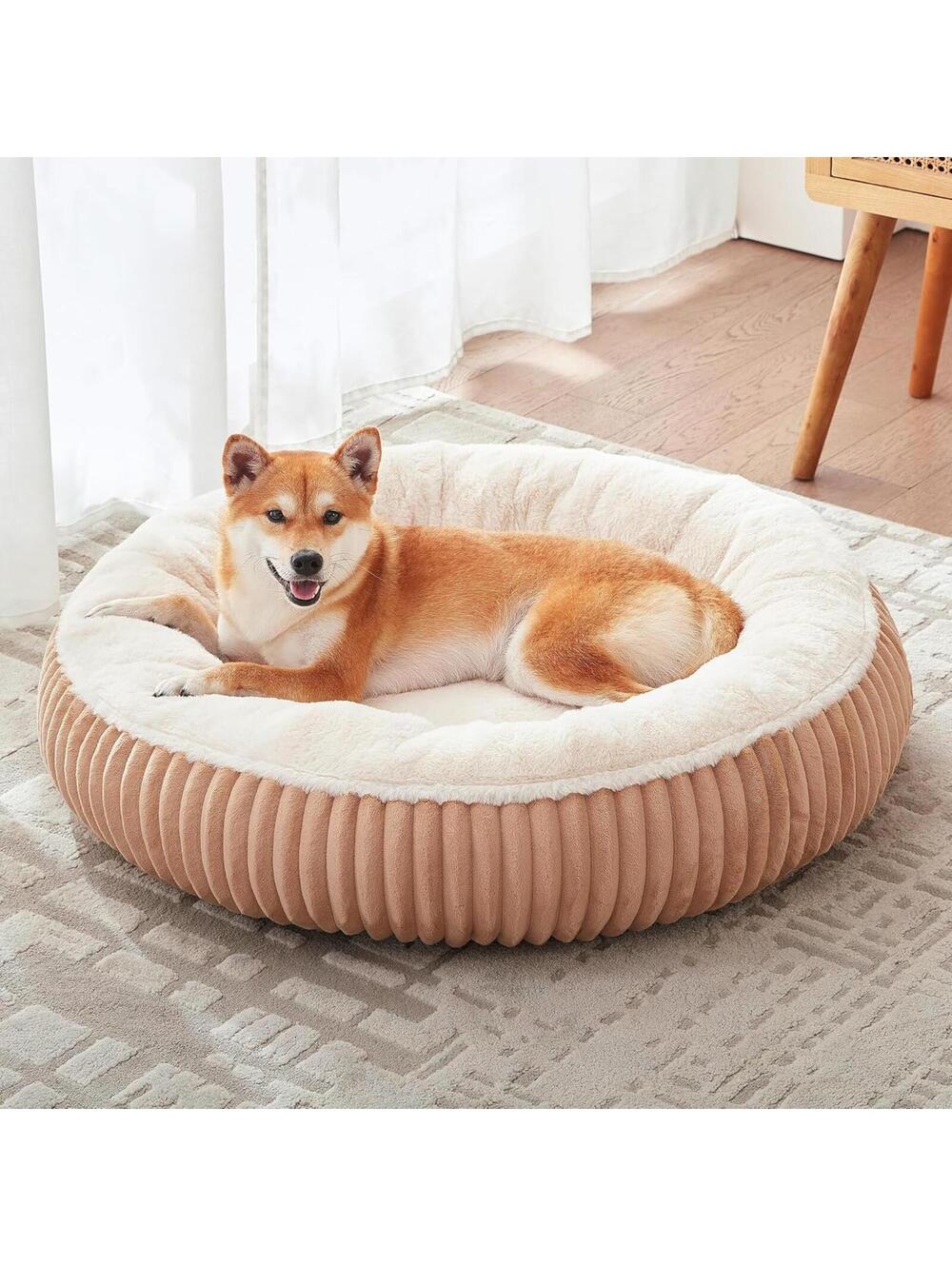 33" Donut Dog Bed Medium Large Dogs Calming Round Pet Removable Cover Washable